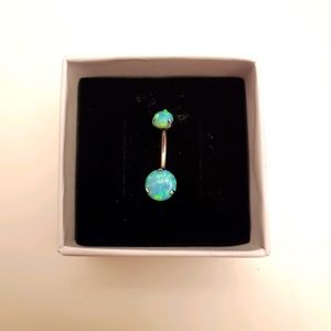 NWOT Double Green Synthetic Opal Belly Ring